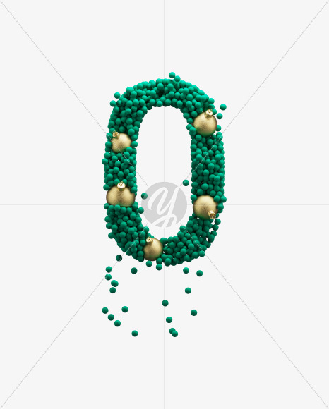 Letter O from Green Christmas balls on Yellow Images Creative Fonts - S73594