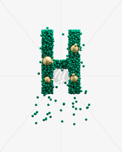 Letter H from Green Christmas balls on Yellow Images Creative Fonts - S73587