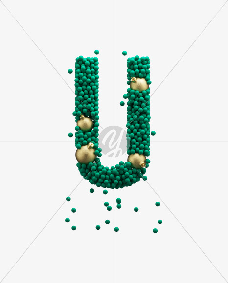 Letter U from Green Christmas balls on Yellow Images Creative Fonts - S73600