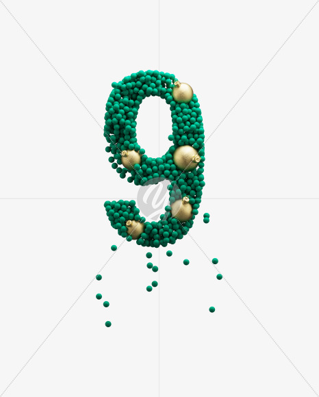 9 from Green Christmas balls on Yellow Images Creative Fonts - S73615