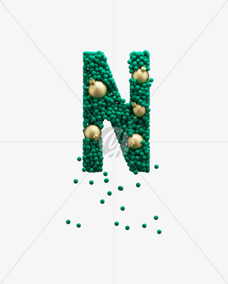 Letter N from Green Christmas balls on Yellow Images Creative Fonts - S73593