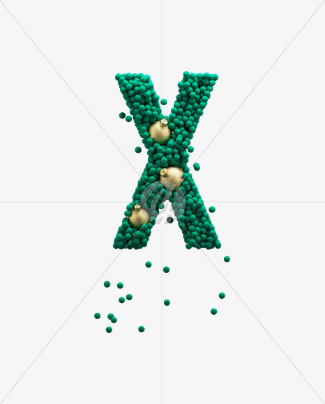 Letter X from Green Christmas balls on Yellow Images Creative Fonts - S73603