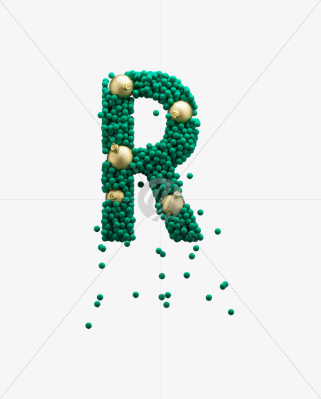 Letter R from Green Christmas balls on Yellow Images Creative Fonts - S73597