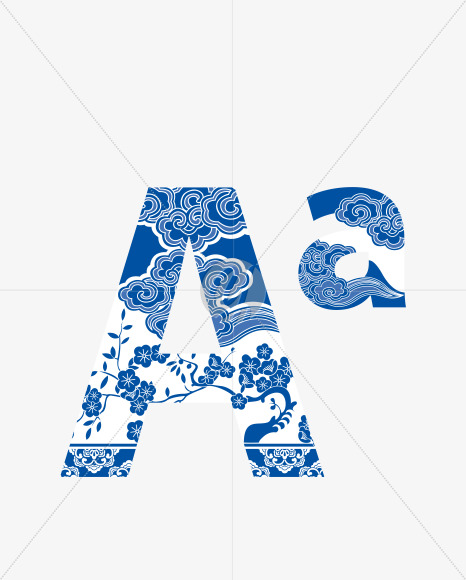 Chinese style blue and white porcelain decorated with letters - Creative Fonts