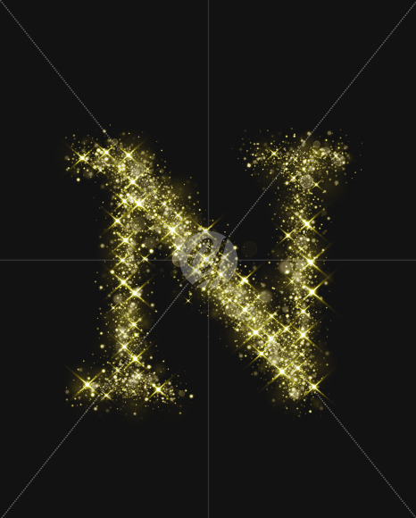 Letter N from Gold Glitter Font Letters and Numbers on Yellow Images Creative Fonts - S74005