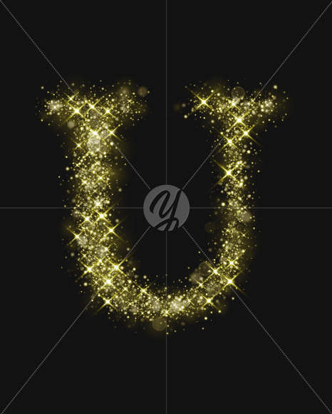 Letter U from Gold Glitter Font Letters and Numbers on Yellow Images Creative Fonts - S74011