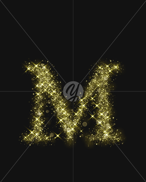 Letter M from Gold Glitter Font Letters and Numbers on Yellow Images Creative Fonts - S74004