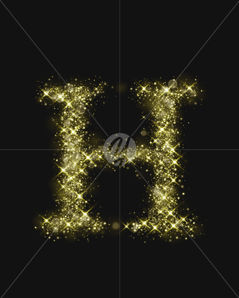 Letter H from Gold Glitter Font Letters and Numbers on Yellow Images Creative Fonts - S73999