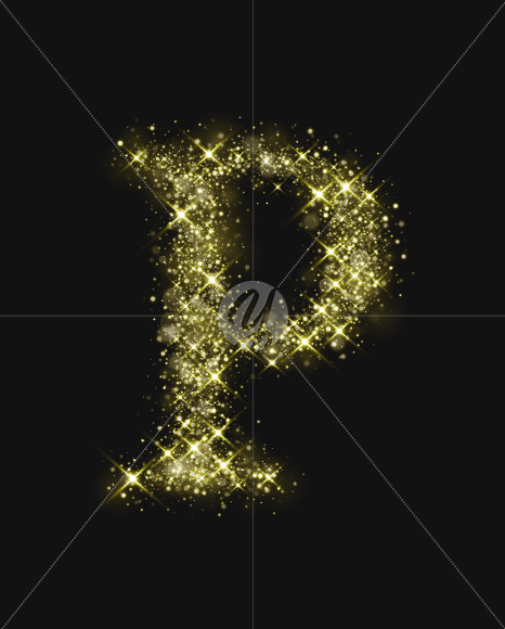 Letter P from Gold Glitter Font Letters and Numbers on Yellow Images Creative Fonts - S74007