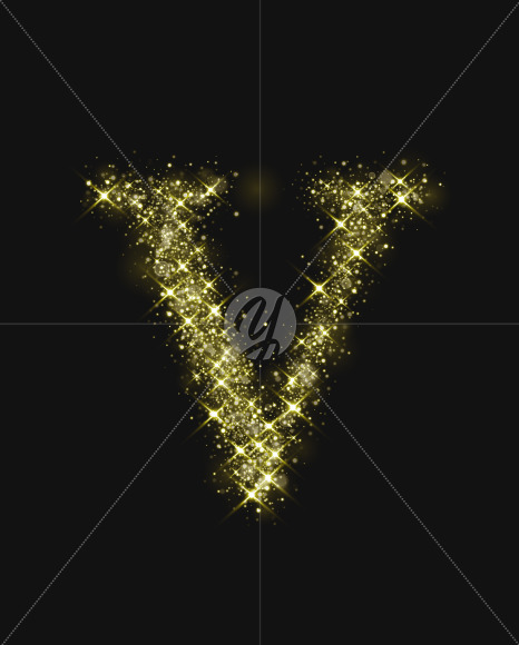 Letter V from Gold Glitter Font Letters and Numbers on Yellow Images Creative Fonts - S74012