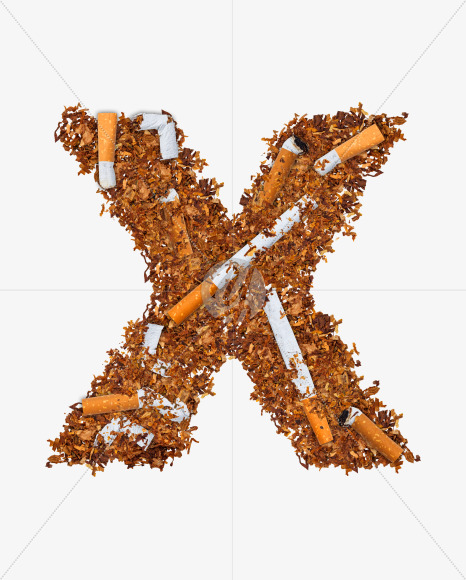 Letter X from Numbers and letters made of cigarettes on Yellow Images Creative Fonts - S74183