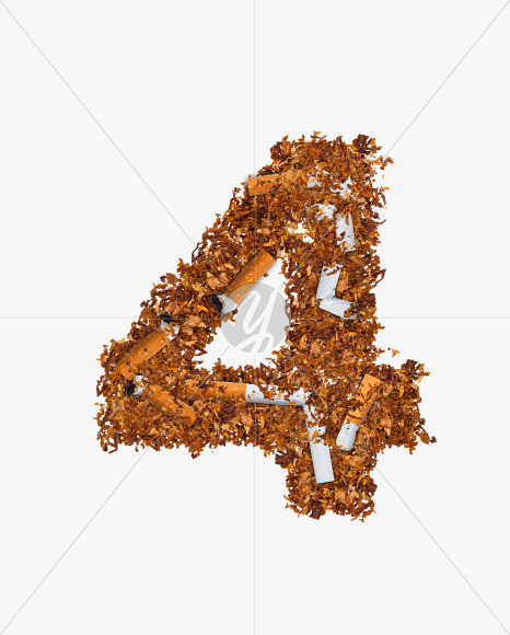 4 from Numbers and letters made of cigarettes on Yellow Images Creative Fonts - S74154