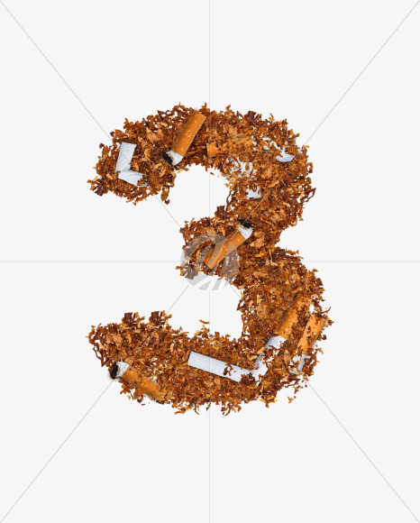 3 from Numbers and letters made of cigarettes on Yellow Images Creative Fonts - S74153