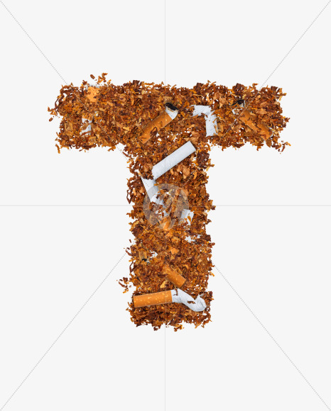 Letter T from Numbers and letters made of cigarettes on Yellow Images Creative Fonts - S74179