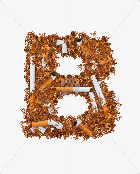 Letter B from Numbers and letters made of cigarettes on Yellow Images Creative Fonts - S74161