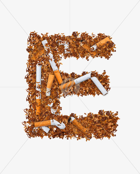 Letter E from Numbers and letters made of cigarettes on Yellow Images Creative Fonts - S74164