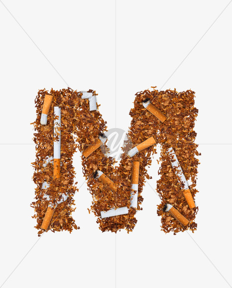 Letter M from Numbers and letters made of cigarettes on Yellow Images Creative Fonts - S74186