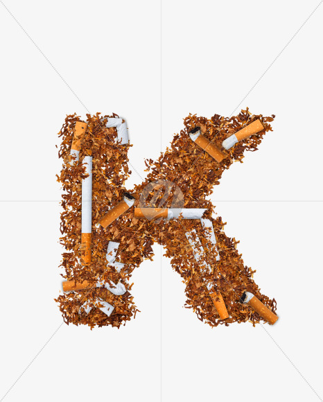 Letter K from Numbers and letters made of cigarettes on Yellow Images Creative Fonts - S74170