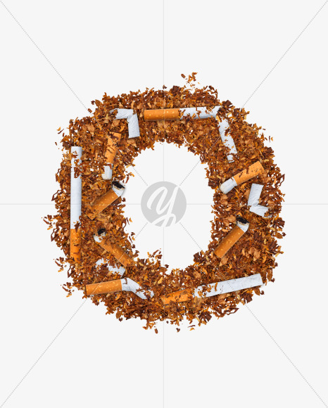 Letter O from Numbers and letters made of cigarettes on Yellow Images Creative Fonts - S74174