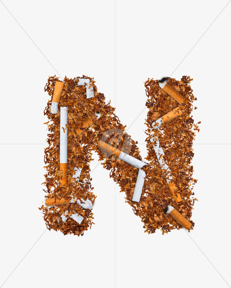 Letter N from Numbers and letters made of cigarettes on Yellow Images Creative Fonts - S74173