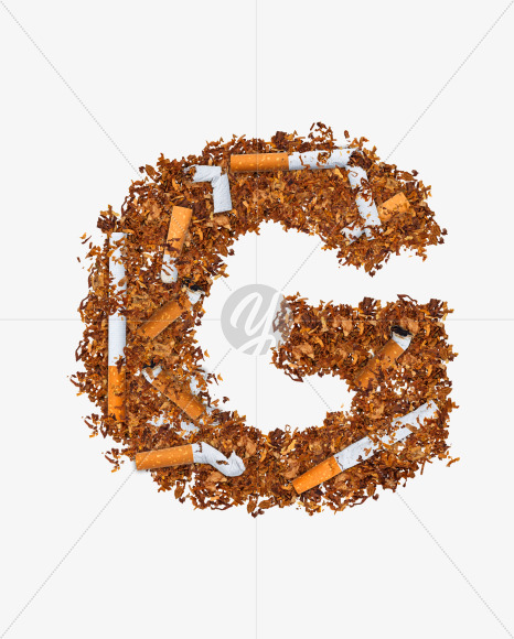 Letter G from Numbers and letters made of cigarettes on Yellow Images Creative Fonts - S74166