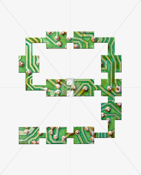 9 from Printed Circuit Board Alphabet on Yellow Images Creative Fonts - S75282