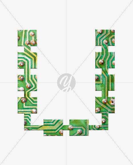 Letter U from Printed Circuit Board Alphabet on Yellow Images Creative Fonts - S75267