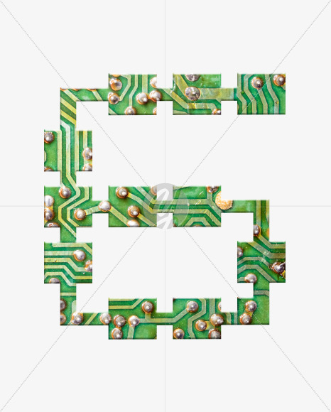 6 from Printed Circuit Board Alphabet on Yellow Images Creative Fonts - S75279