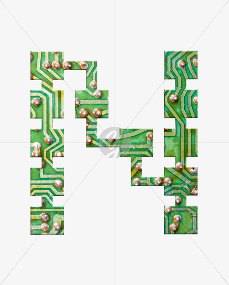 Letter N from Printed Circuit Board Alphabet on Yellow Images Creative Fonts - S75260