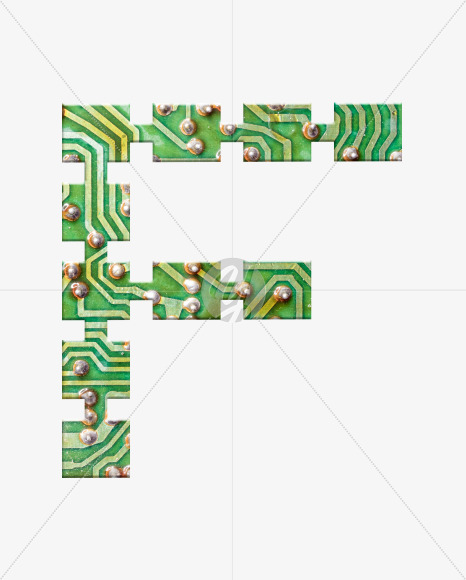 Letter F from Printed Circuit Board Alphabet on Yellow Images Creative Fonts - S75252