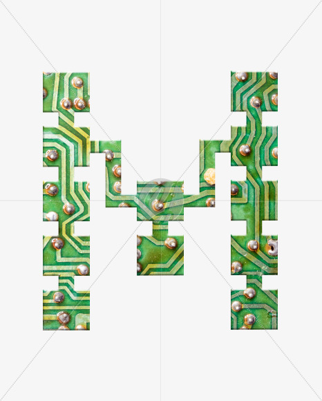 Letter M from Printed Circuit Board Alphabet on Yellow Images Creative Fonts - S75259