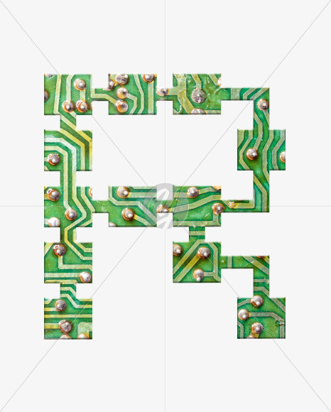 Letter R from Printed Circuit Board Alphabet on Yellow Images Creative Fonts - S75264