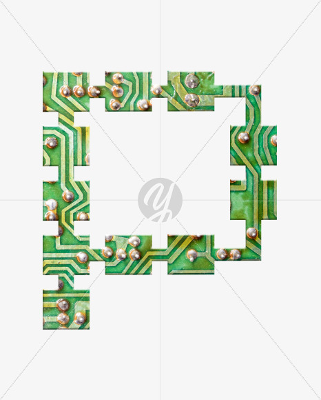 Letter P from Printed Circuit Board Alphabet on Yellow Images Creative Fonts - S75262