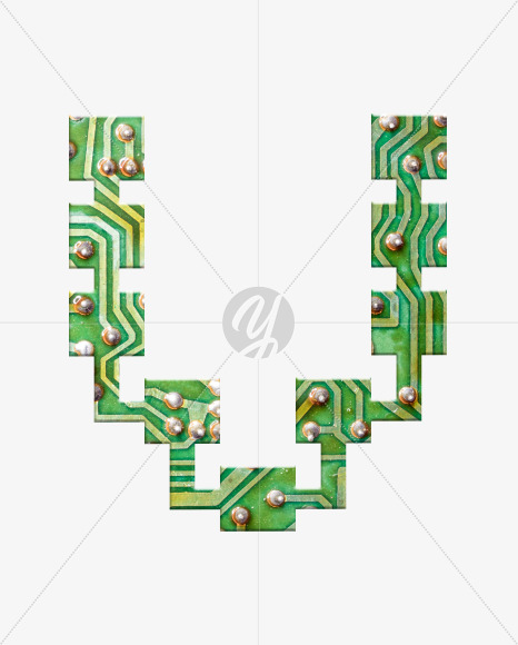 Letter V from Printed Circuit Board Alphabet on Yellow Images Creative Fonts - S75268