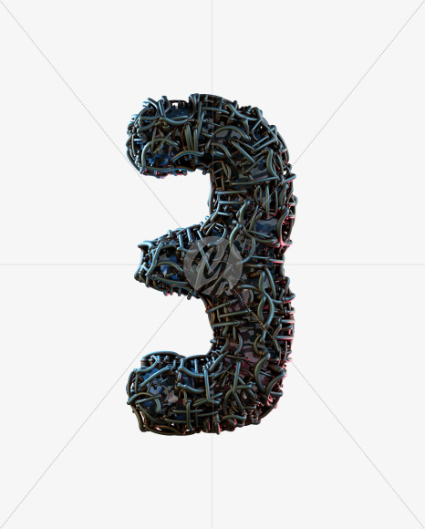 3 from Alien Technology 3D Alphabet - View 1 on Yellow Images Creative Fonts - S75696