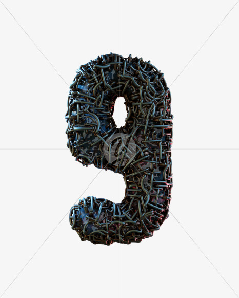 9 from Alien Technology 3D Alphabet - View 1 on Yellow Images Creative Fonts - S75702