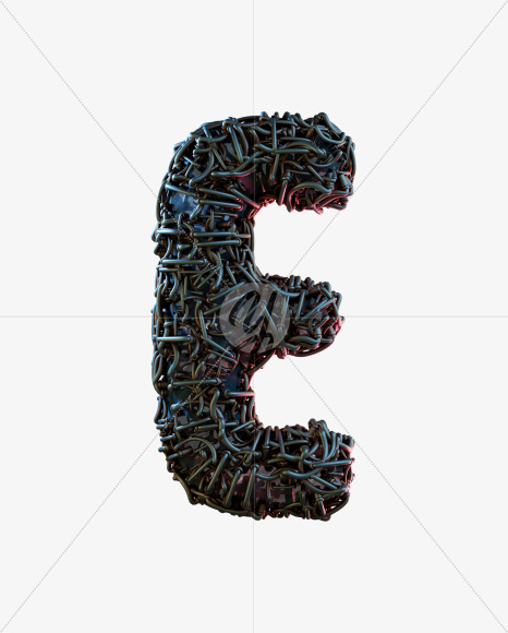 Letter E from Alien Technology 3D Alphabet - View 1 on Yellow Images Creative Fonts - S75672