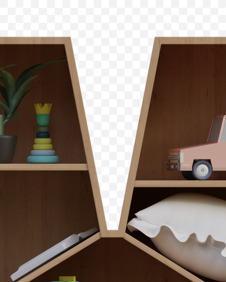 Letter M from Cabinet Shelves Alphabet on Yellow Images Creative Fonts - S78906