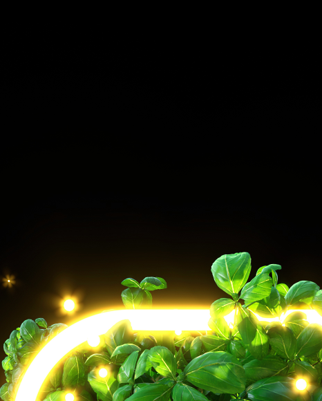 Letter J from Leaves font with neon and fireflies on Yellow Images Creative Fonts - S81869