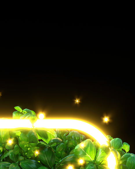 Letter I from Leaves font with neon and fireflies on Yellow Images Creative Fonts - S81876