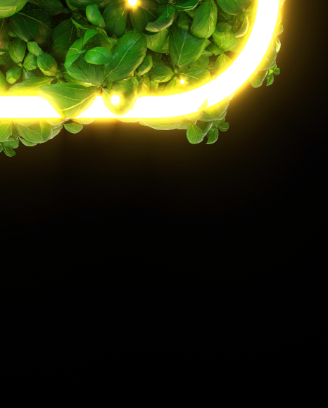 Letter W from Leaves font with neon and fireflies on Yellow Images Creative Fonts - S81883