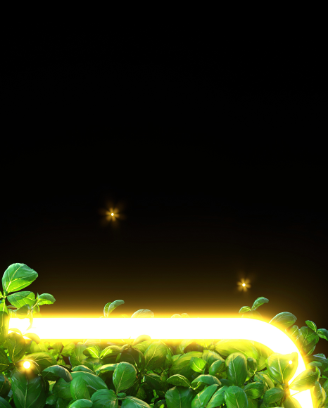 Letter A from Leaves font with neon and fireflies on Yellow Images Creative Fonts - S81861