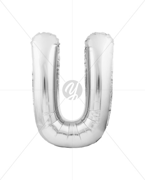 Letter U from Silver Helium Balloon Font Letters and Numbers on Yellow Images Creative Fonts - S82286