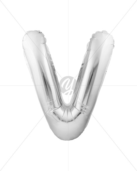 Letter V from Silver Helium Balloon Font Letters and Numbers on Yellow Images Creative Fonts - S82285