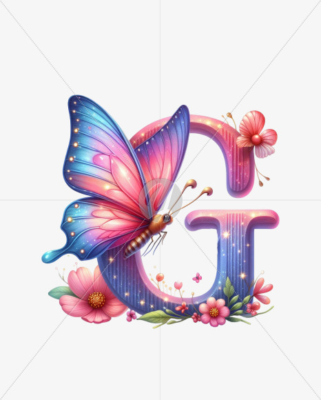 Letter G from Butterfly Alphabet on Yellow Images Creative Fonts - S82352