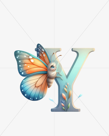 Letter Y from Butterfly Alphabet on Yellow Images Creative Fonts - S82370