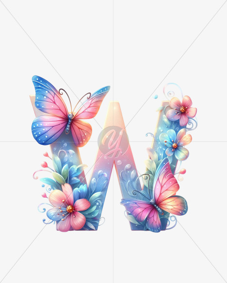 Letter W from Butterfly Alphabet on Yellow Images Creative Fonts - S82368