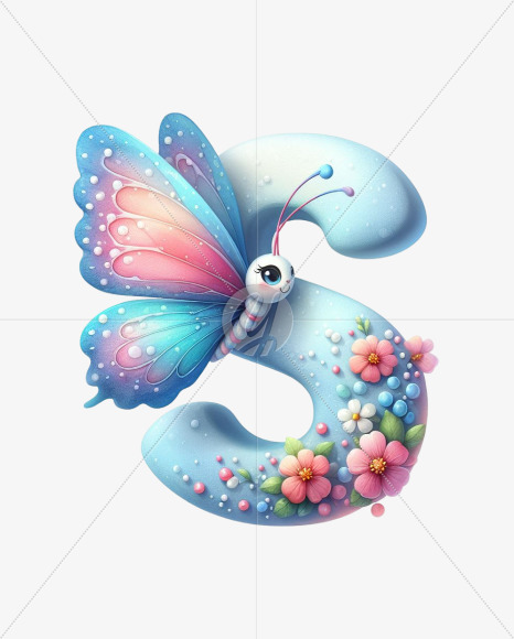 Letter S from Butterfly Alphabet on Yellow Images Creative Fonts - S82364