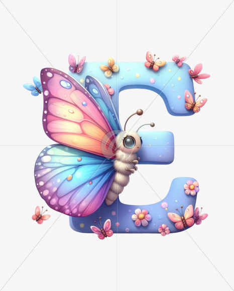 Letter E from Butterfly Alphabet on Yellow Images Creative Fonts - S82350