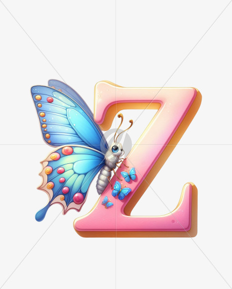 Letter Z from Butterfly Alphabet on Yellow Images Creative Fonts - S82371